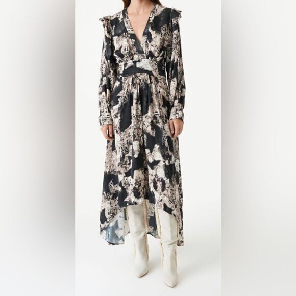 IRONuna gathered printed satin-crepe midi dress NWOT Size 6